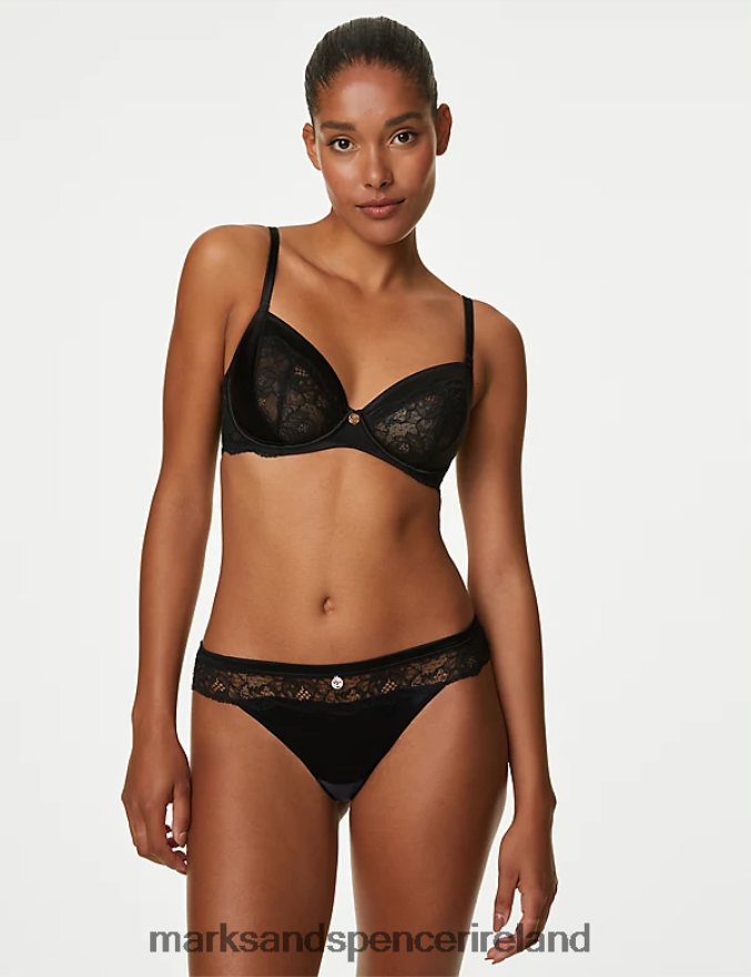 Marks & Spencer Unisex Silk & Lace Thong Black Lingerie 2VJ8DF4370