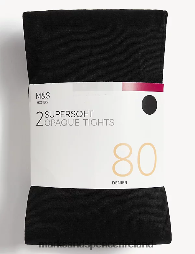 Marks & Spencer Unisex 2pk 80 Denier Supersoft Opaque Tights Black Lingerie 2VJ8DF4354