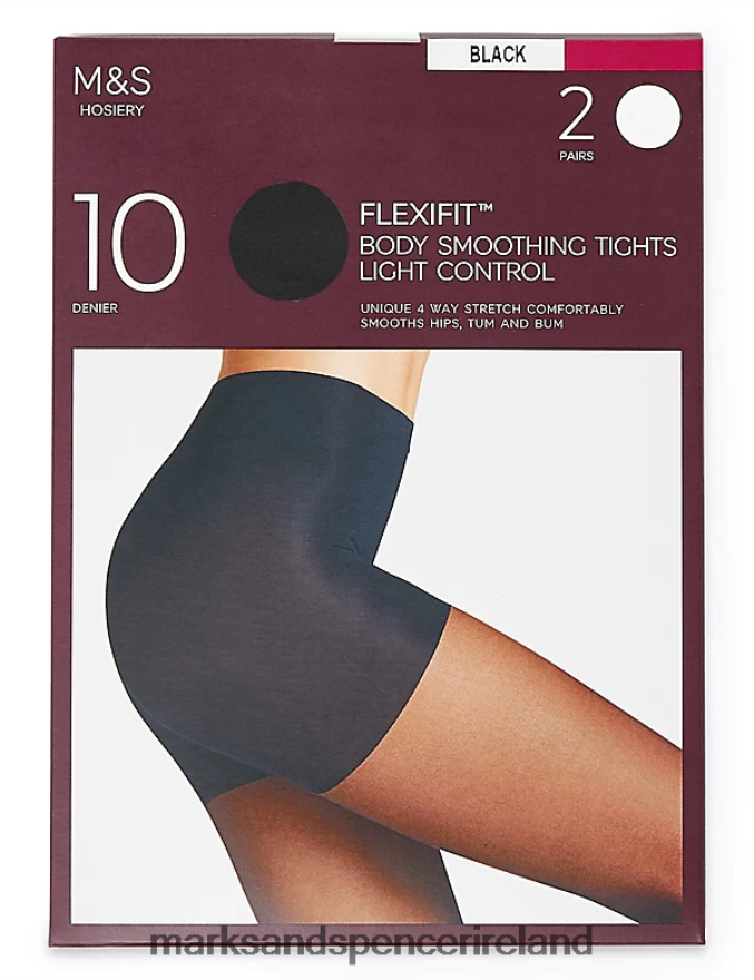 Marks & Spencer Unisex 2pk Flexifit 10 Denier Light Control Sheer Tights Black Lingerie 2VJ8DF4036