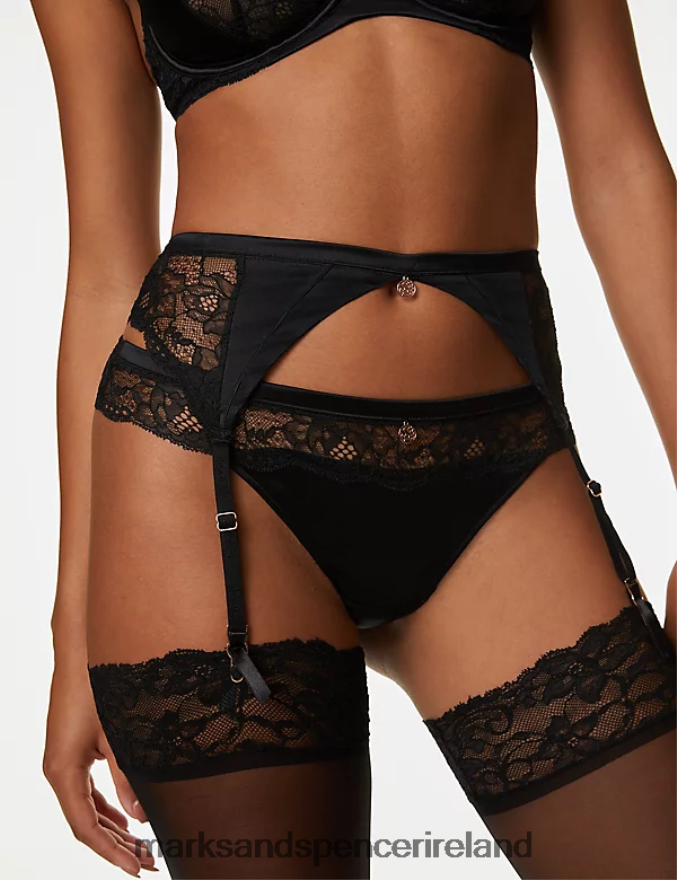 Marks & Spencer Unisex Silk & Lace Suspenders Black Lingerie 2VJ8DF3937
