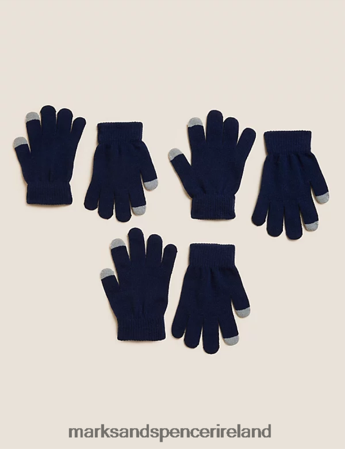 Marks & Spencer Kids 3pk Gloves Navy Accessories 2VJ8DF8276