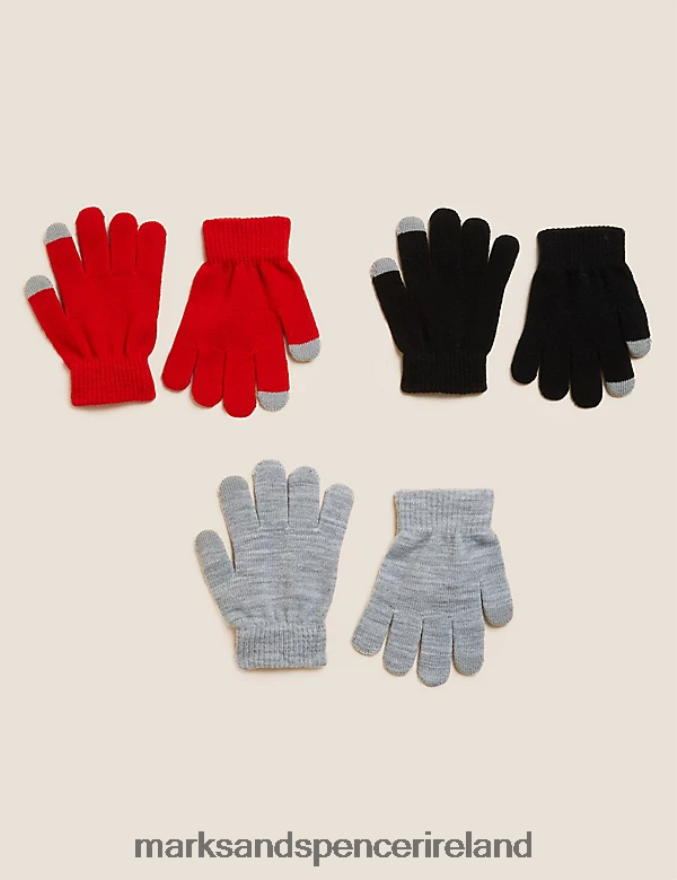 Marks & Spencer Kids 3pk Gloves Red Accessories 2VJ8DF8428