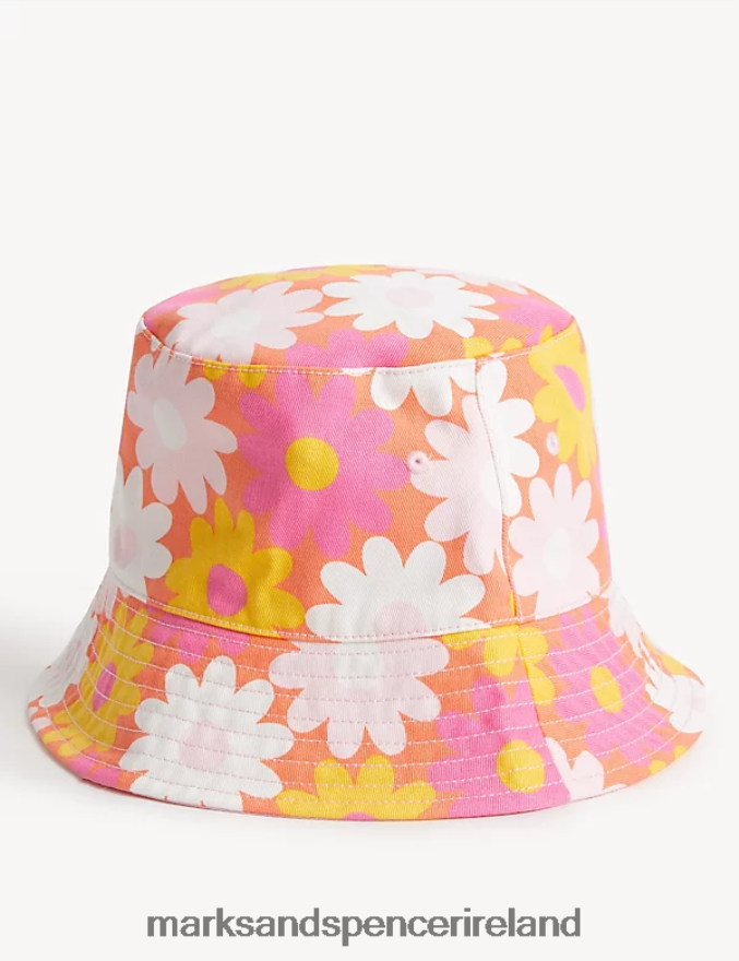 Marks & Spencer Kids Pure Cotton Floral Sun Hat Coral Accessories 2VJ8DF8381