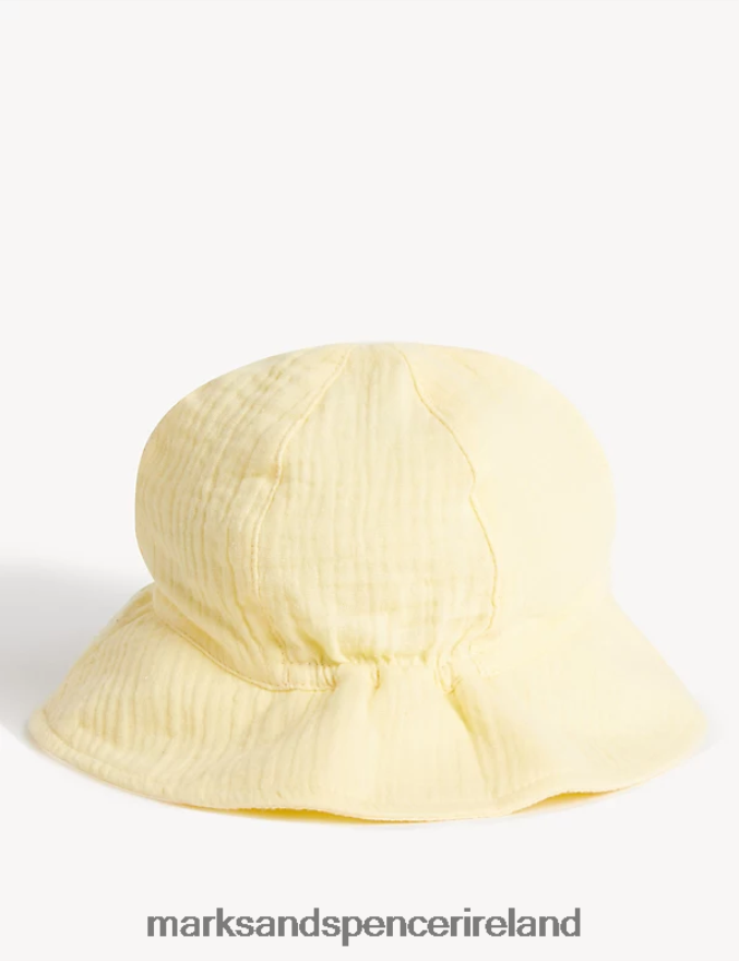 Marks & Spencer Kids Pure Cotton Plain Sun Hat Yellow Accessories 2VJ8DF8319