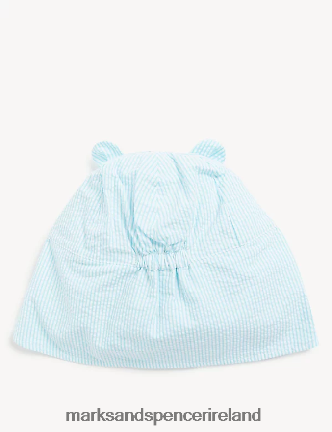 Marks & Spencer Kids Pure Cotton Striped Sun Hat Bright Aqua Accessories 2VJ8DF8479