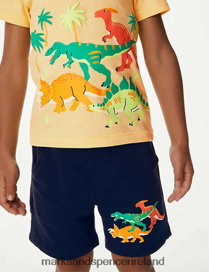 Marks & Spencer Kids 2pc Pure Cotton Dinosaur Top & Bottom Outfit Multi Clothing 2VJ8DF8141