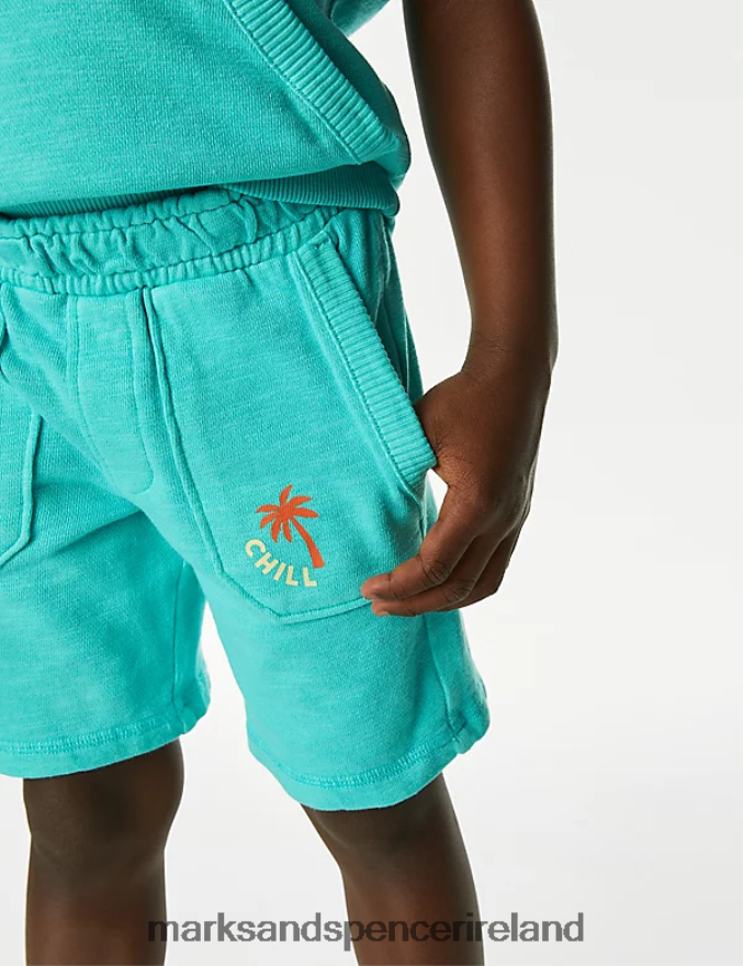 Marks & Spencer Kids 2pc Pure Cotton Tropicool Top & Bottom Outfit Aqua Clothing 2VJ8DF8253