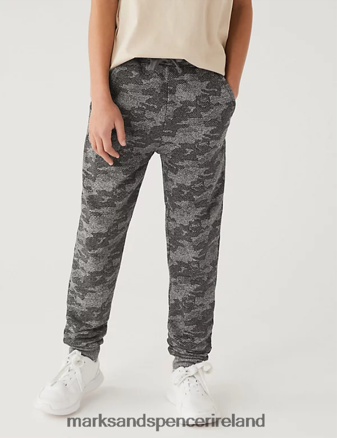 Marks & Spencer Kids Cotton Rich Camouflage Joggers Grey Mix Clothing 2VJ8DF8310