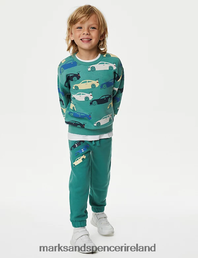 Marks & Spencer Kids Cotton Rich Car Joggers Green Clothing 2VJ8DF7799