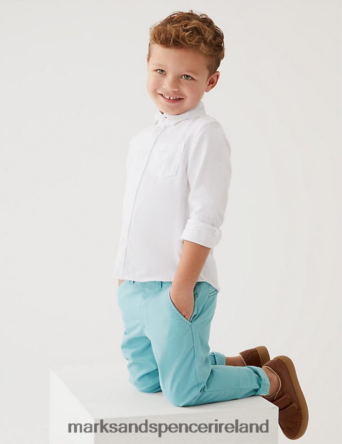 Marks & Spencer Kids Cotton Rich Chinos Dusted Aqua Clothing 2VJ8DF8226