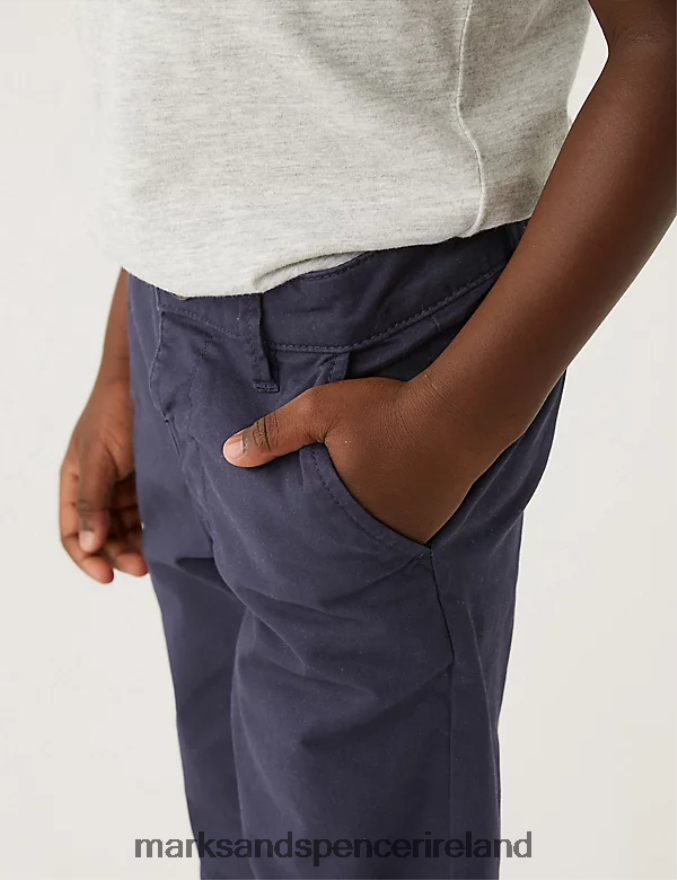 Marks & Spencer Kids Cotton Rich Chinos Navy Clothing 2VJ8DF7956