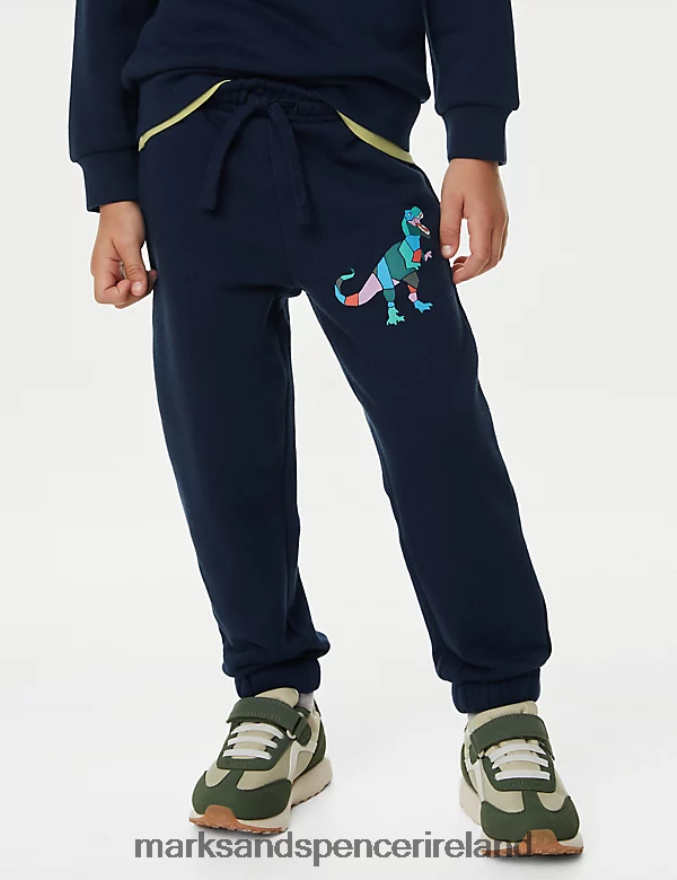 Marks & Spencer Kids Cotton Rich Dinosaur Joggers Navy Clothing 2VJ8DF7921