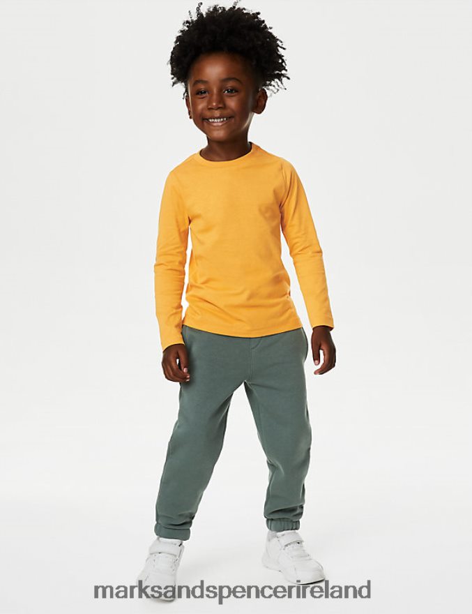 Marks & Spencer Kids Cotton Rich Joggers Dark Sage Clothing 2VJ8DF8066