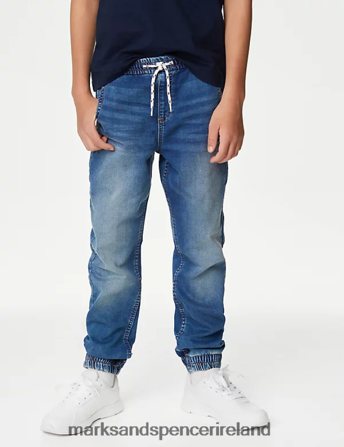 Marks & Spencer Kids Denim Jogger Jeans Mid Blue Clothing 2VJ8DF8553