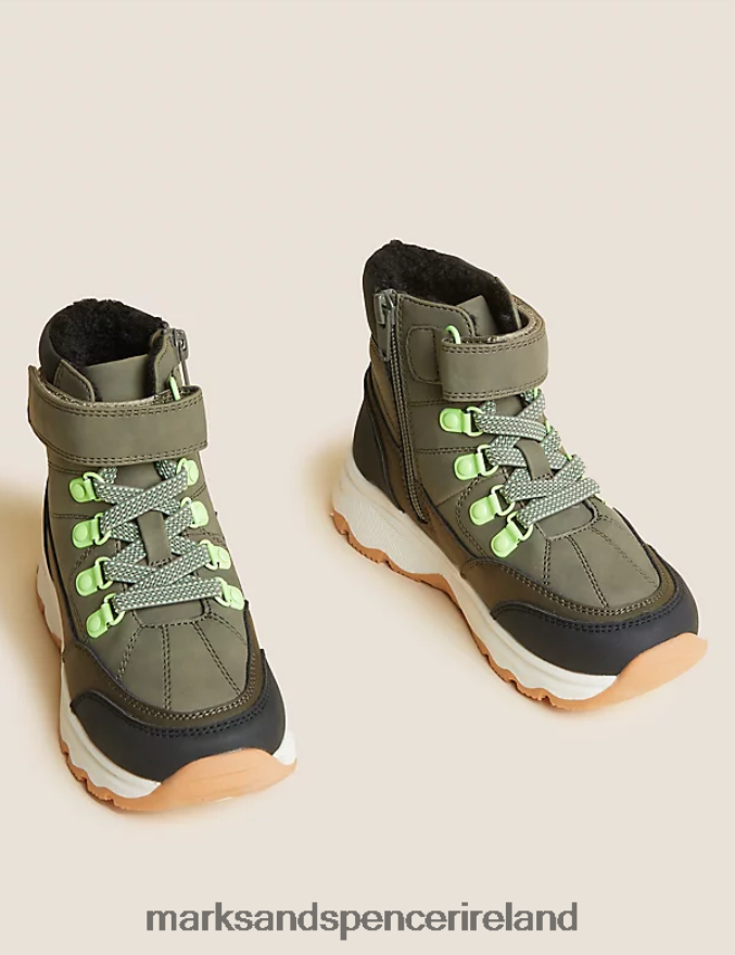 Marks & Spencer Kids Freshfeet Hiker Boots Khaki Footwear 2VJ8DF8590