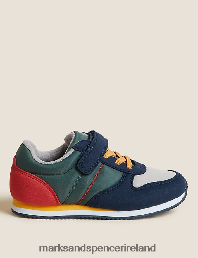 Marks & Spencer Kids Freshfeet Riptape Trainers Green Mix Footwear 2VJ8DF8627