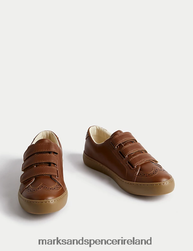 Marks & Spencer Kids Freshfeet Riptape Trainers Tan Footwear 2VJ8DF7980