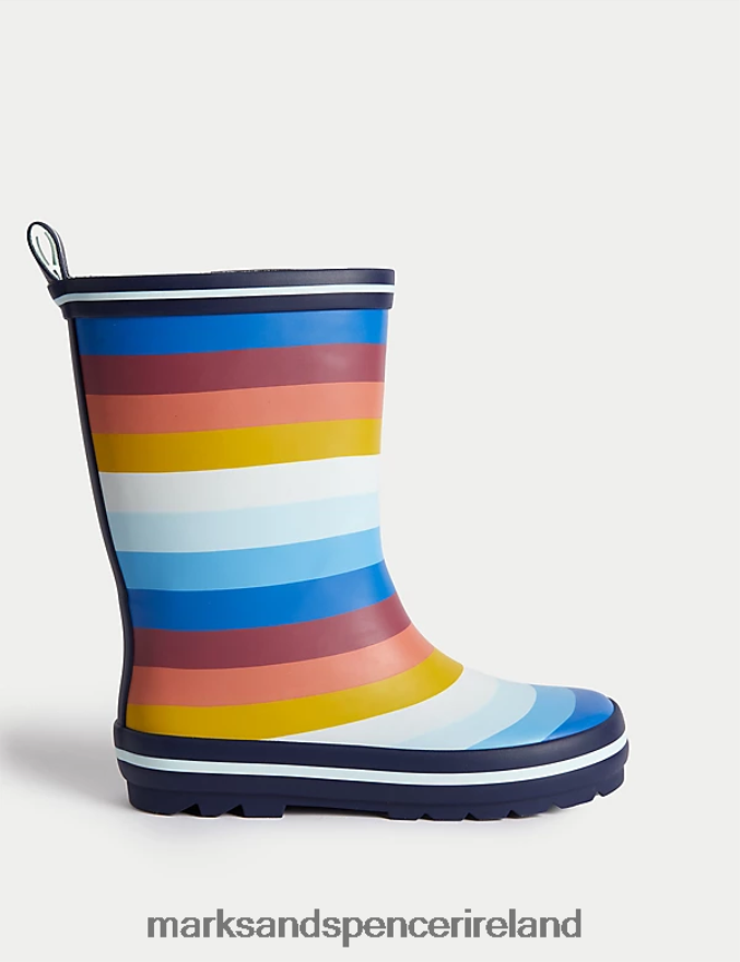 Marks & Spencer Kids Freshfeet Striped Wellies Blue Mix Footwear 2VJ8DF8636