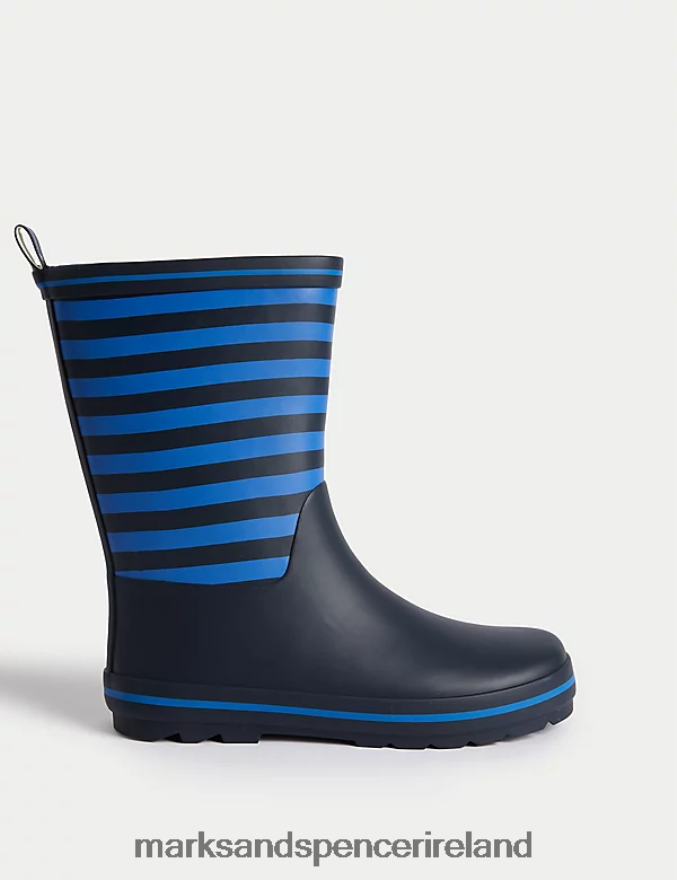 Marks & Spencer Kids Freshfeet Striped Wellies Navy Mix Footwear 2VJ8DF8552