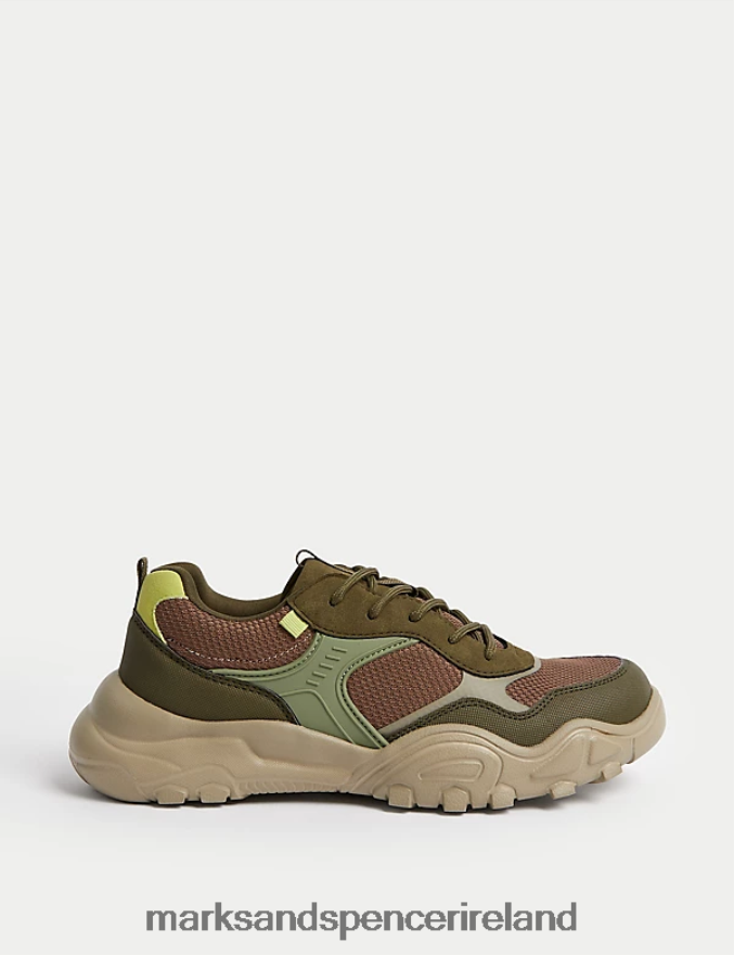 Marks & Spencer Kids Freshfeet Trainers Green Mix Footwear 2VJ8DF8296