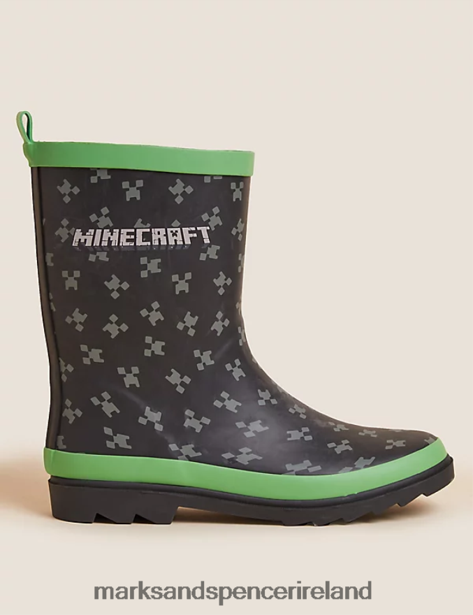 Marks & Spencer Kids Minecraft Wellies Black Mix Footwear 2VJ8DF8629