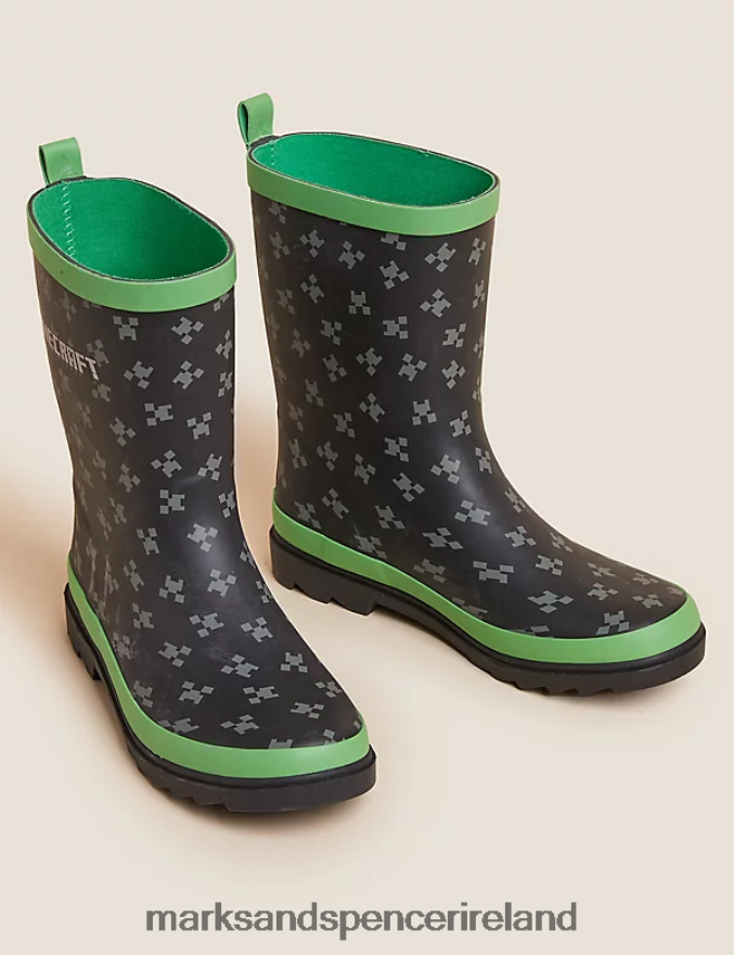 Marks & Spencer Kids Minecraft Wellies Black Mix Footwear 2VJ8DF8629