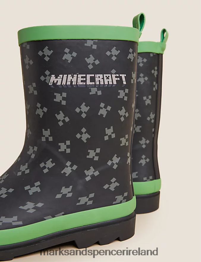Marks & Spencer Kids Minecraft Wellies Black Mix Footwear 2VJ8DF8629