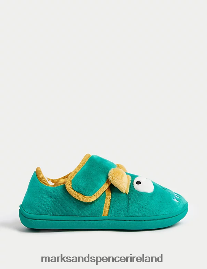 Marks & Spencer Kids Monster Riptape Slippers Spearmint Footwear 2VJ8DF8483