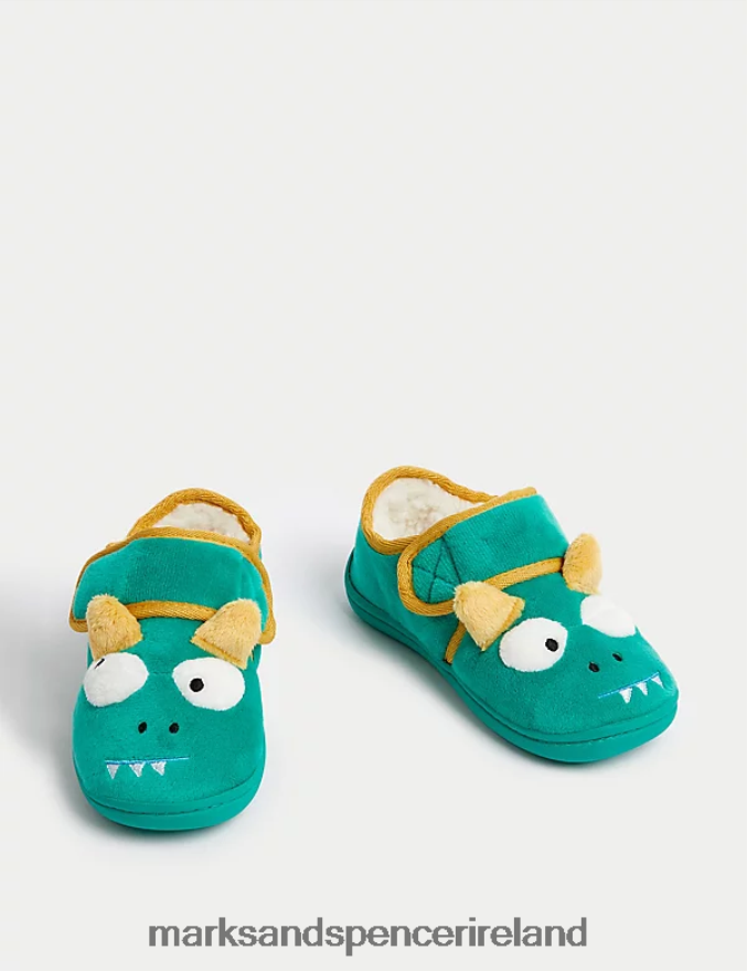 Marks & Spencer Kids Monster Riptape Slippers Spearmint Footwear 2VJ8DF8483