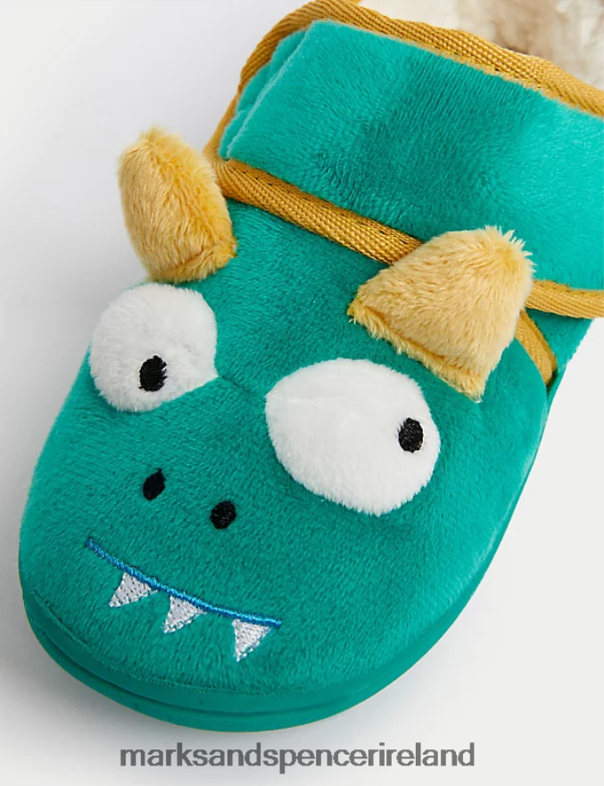Marks & Spencer Kids Monster Riptape Slippers Spearmint Footwear 2VJ8DF8483