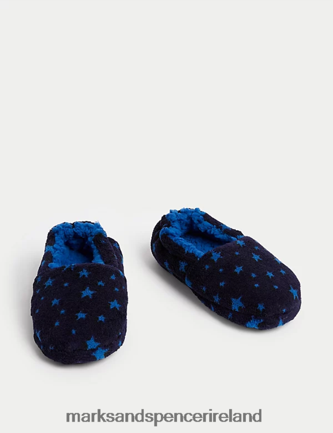 Marks & Spencer Kids Star Print Slippers Blue Footwear 2VJ8DF8461