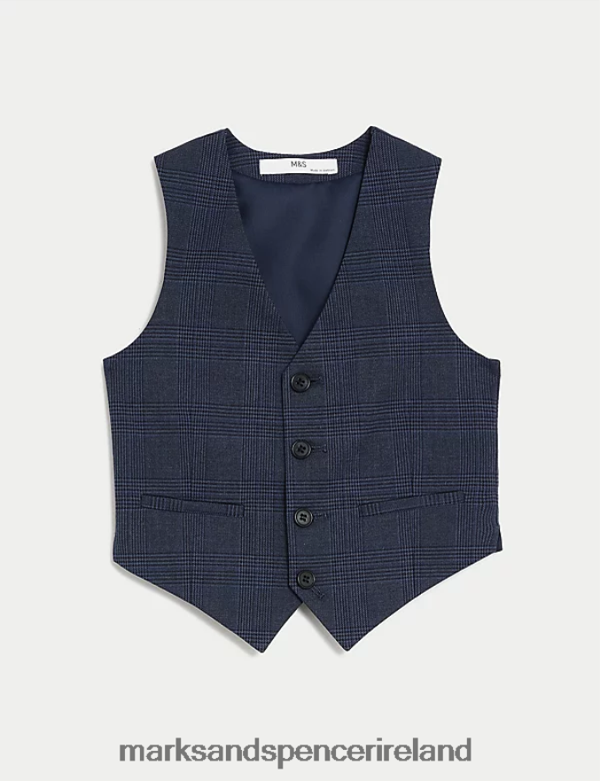 Marks & Spencer Kids Checked Suit Waistcoat Navy Clothing 2VJ8DF8115