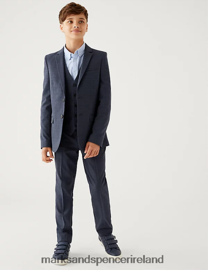 Marks & Spencer Kids Checked Suit Waistcoat Navy Clothing 2VJ8DF8158