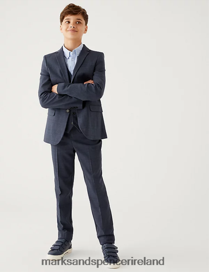 Marks & Spencer Kids Checked Suit Waistcoat Navy Clothing 2VJ8DF8158