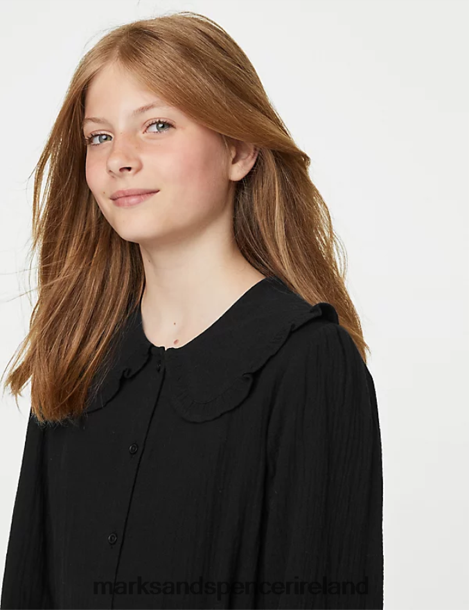 Marks & Spencer Kids Pure Cotton Collared Blouse Black Clothing 2VJ8DF9914