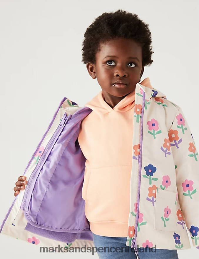 Marks & Spencer Kids 3-in-1 Stormwear Floral Fisherman Coat Cream Mix Clothing 2VJ8DF9057