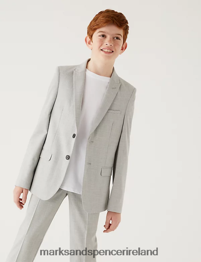 Marks & Spencer Kids Checked Suit Jacket Light Grey Clothing 2VJ8DF7994
