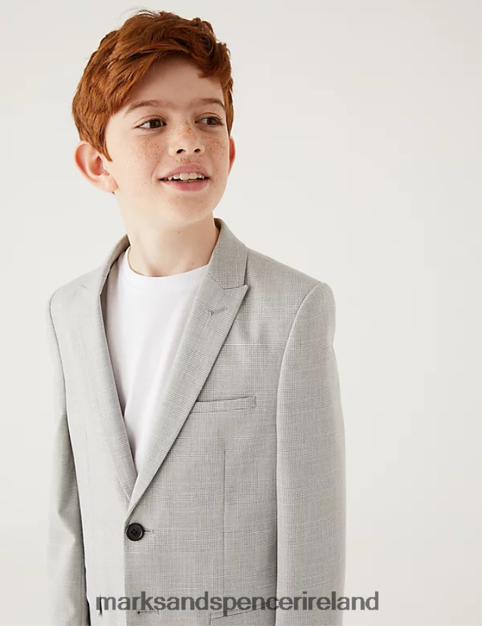 Marks & Spencer Kids Checked Suit Jacket Light Grey Clothing 2VJ8DF7994