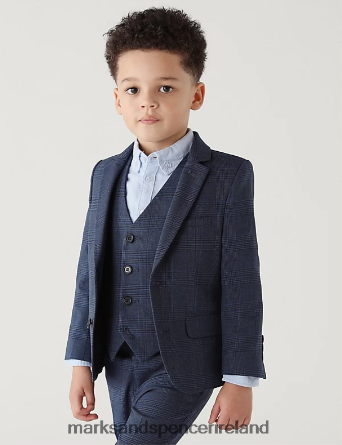Marks & Spencer Kids Checked Suit Jacket Navy Clothing 2VJ8DF7984