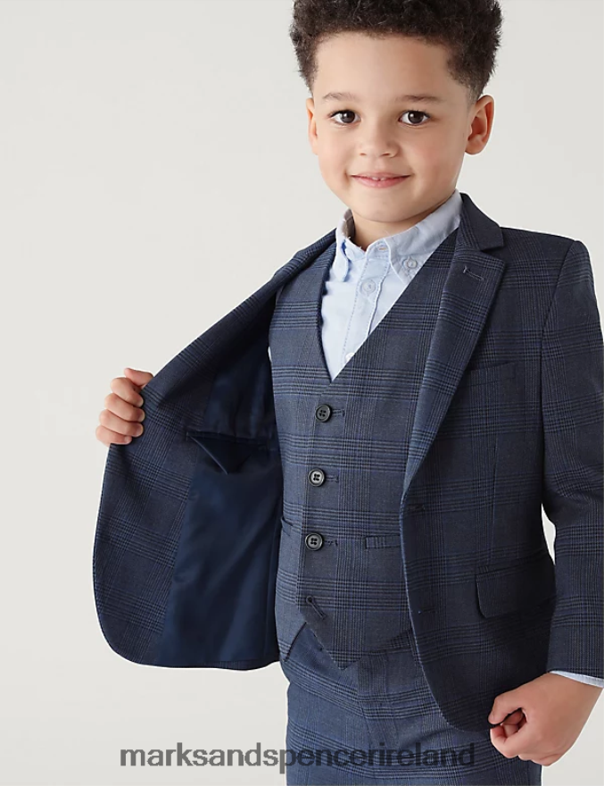 Marks & Spencer Kids Checked Suit Jacket Navy Clothing 2VJ8DF7984