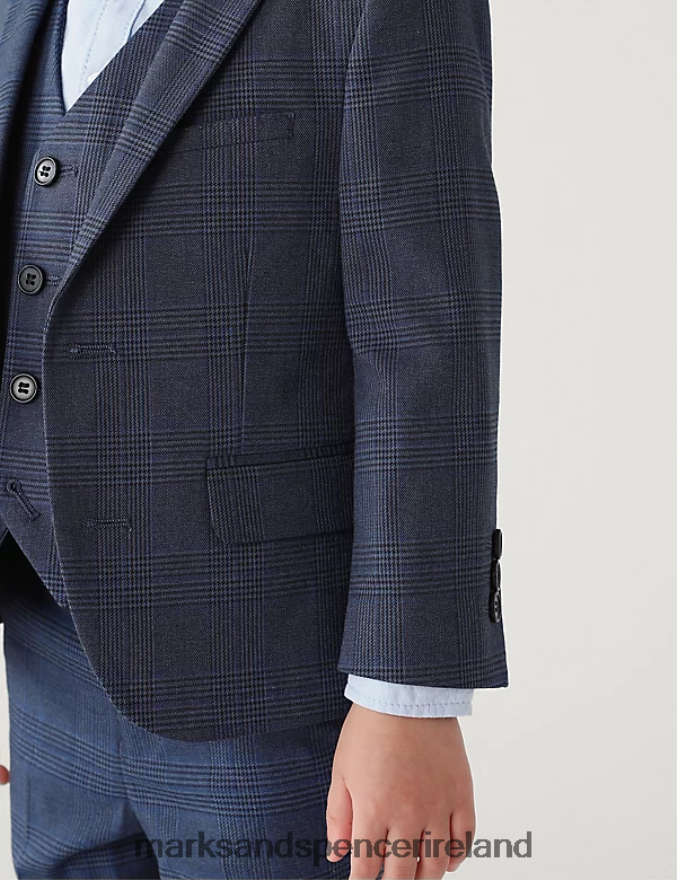 Marks & Spencer Kids Checked Suit Jacket Navy Clothing 2VJ8DF7984