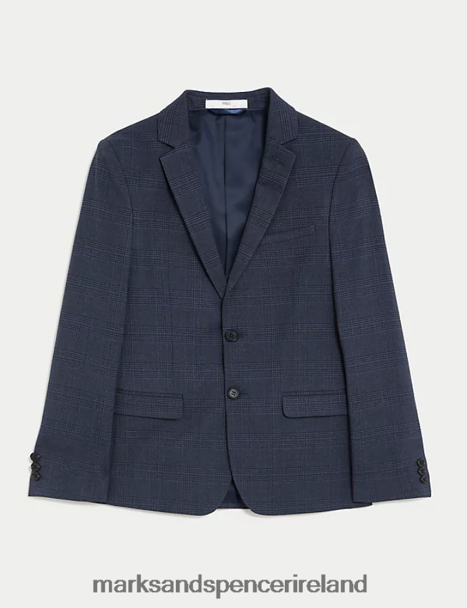 Marks & Spencer Kids Checked Suit Jacket Navy Clothing 2VJ8DF8088