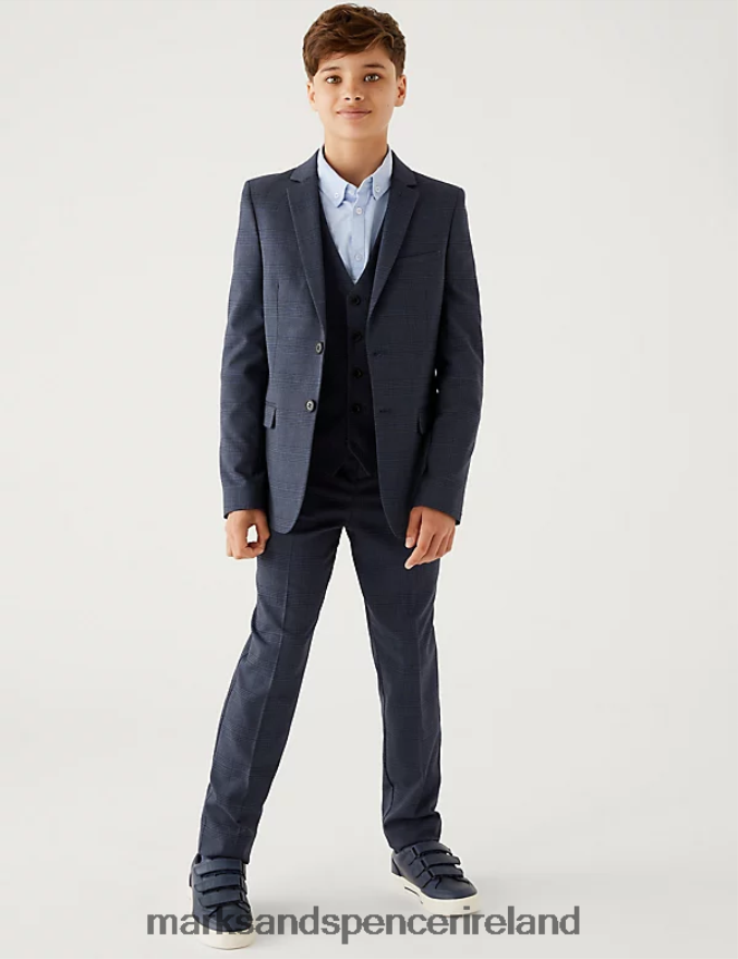 Marks & Spencer Kids Checked Suit Jacket Navy Clothing 2VJ8DF8088