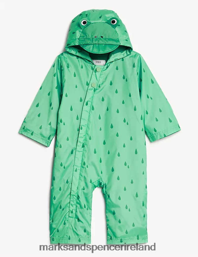 Marks & Spencer Kids Hooded Frog Puddlesuit Green Mix Clothing 2VJ8DF7453