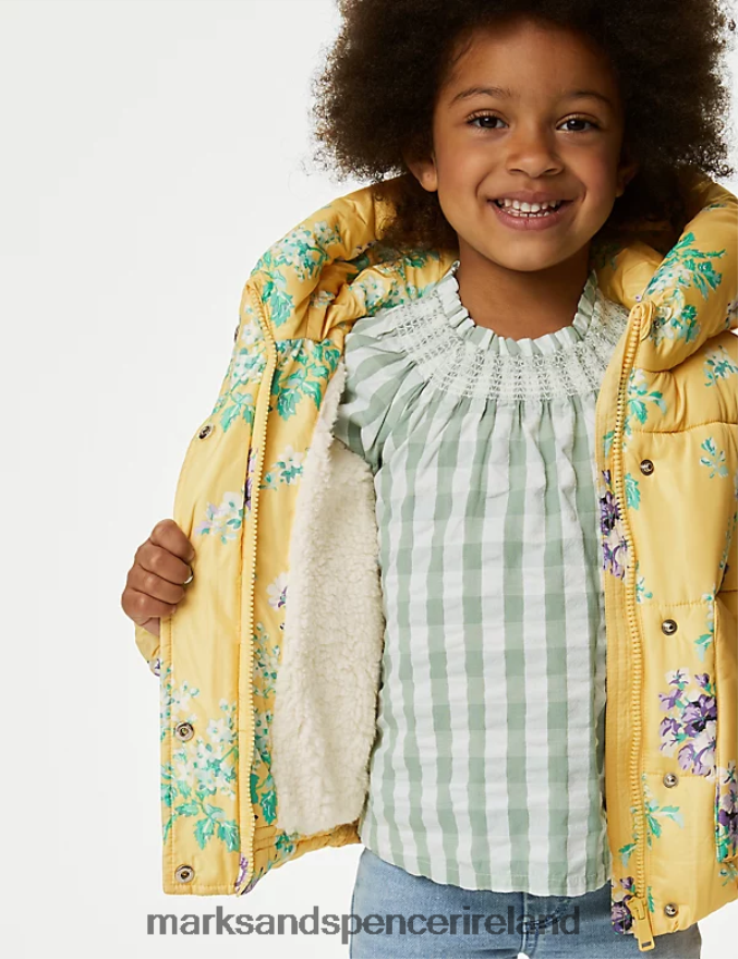 Marks & Spencer Kids Stormwear Floral Padded Hooded Coat Yellow Clothing 2VJ8DF9348