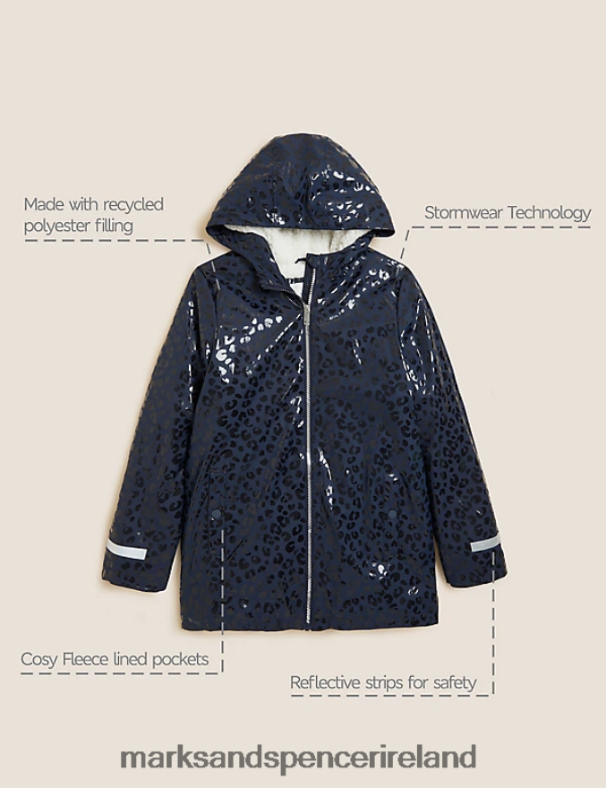 Marks & Spencer Kids Stormwear Leopard Fisherman Coat Navy Clothing 2VJ8DF9536