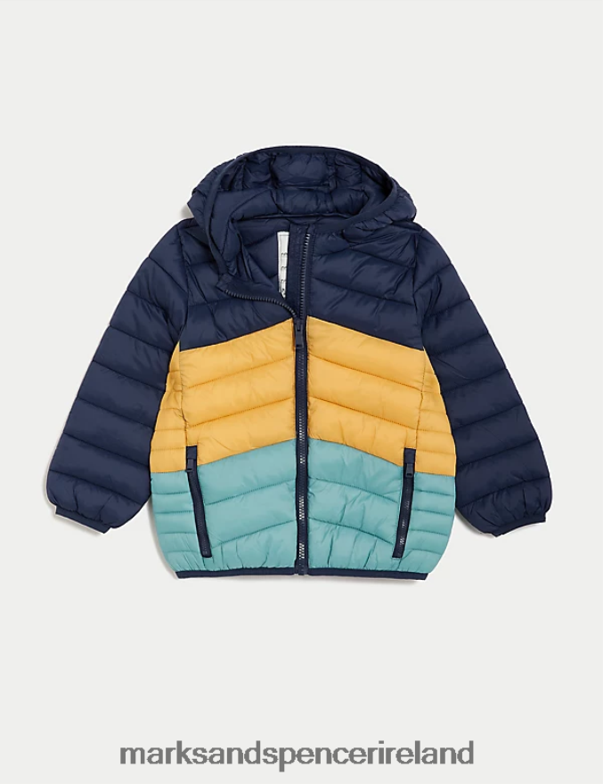 Marks & Spencer Kids Stormwear Lightweight Padded Jacket Navy Mix Clothing 2VJ8DF7900