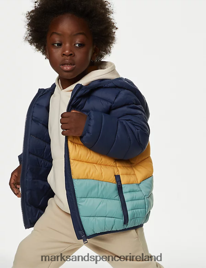 Marks & Spencer Kids Stormwear Lightweight Padded Jacket Navy Mix Clothing 2VJ8DF7900