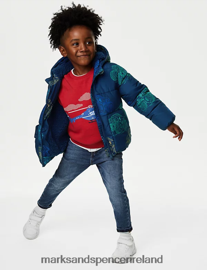 Marks & Spencer Kids Stormwear Printed Padded Coat Navy Mix Clothing 2VJ8DF7824