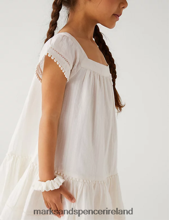 Marks & Spencer Kids 2pc Pure Cotton Dress and Scrunchie Outfit Ivory Clothing 2VJ8DF9508
